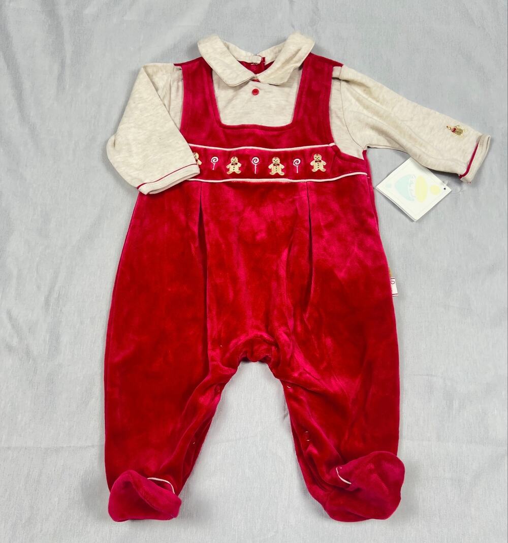 Vintage Le Top NWT Newborn Christmas Velour Romper Gingerbread First Christmas